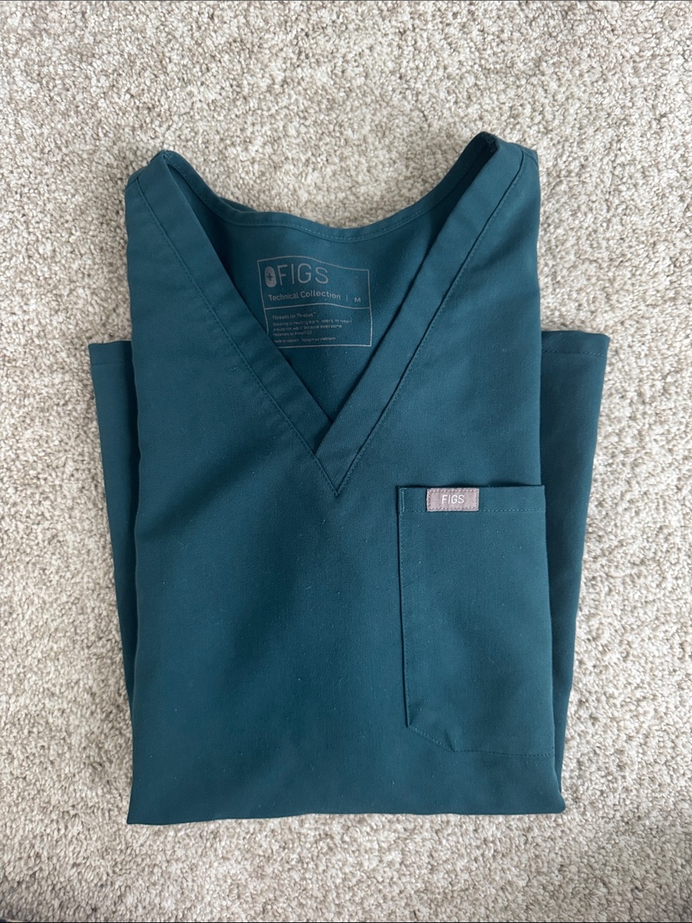 Figs Teal V-Neck Scrub Top with Chest Pocket